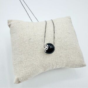 925 Sterling Silver Chain & Black Pearl Pendant Necklace